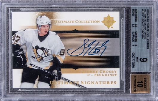 2005-06 UD Ultimate Collection Ultimate Signatures #USSC Sidney Crosby Rookie Card - BGS MINT 9/BGS 10
